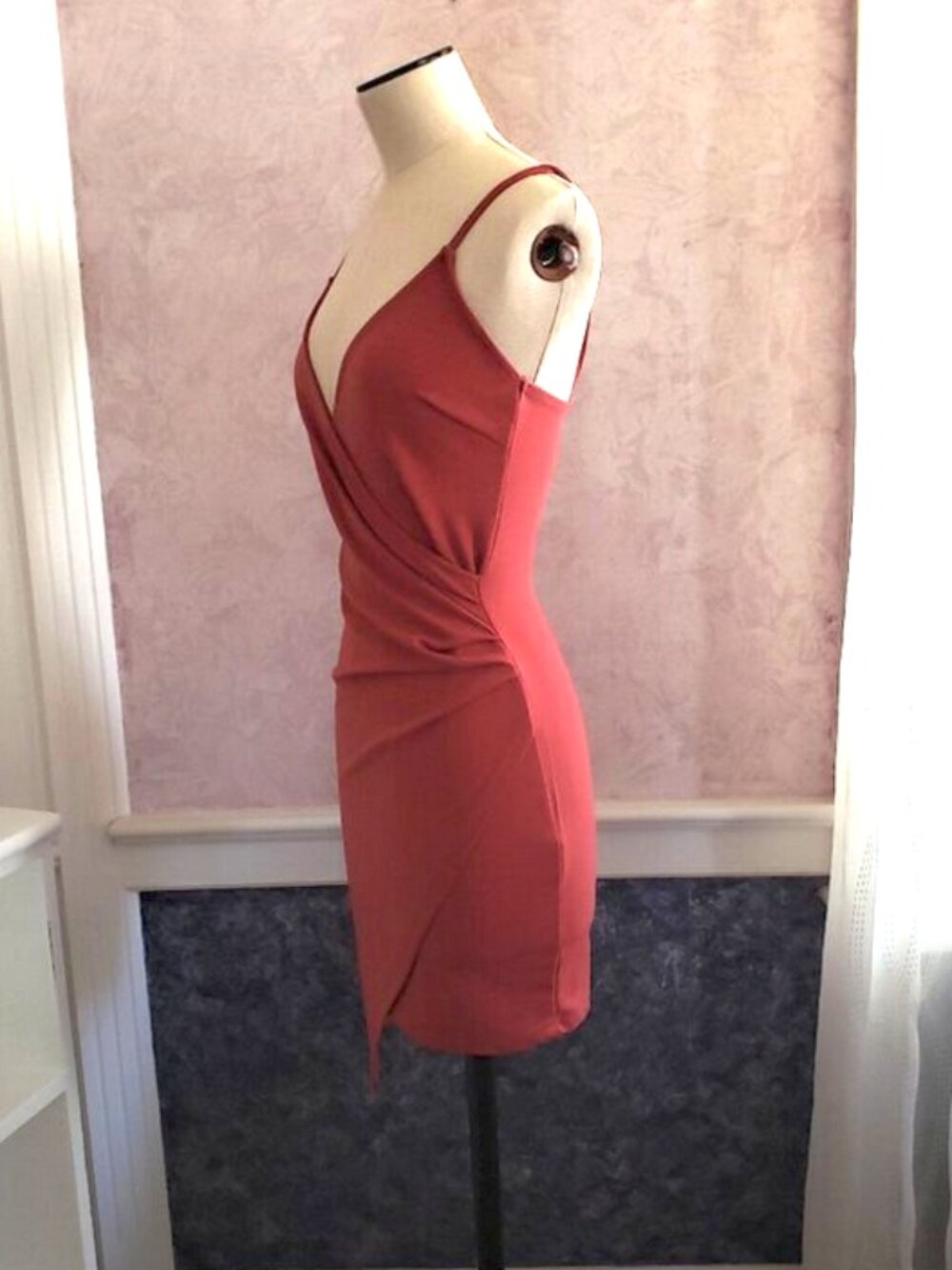 Dusty Rose Pink draped asymmetrical cocktail dress XS - Picture 5 of 10